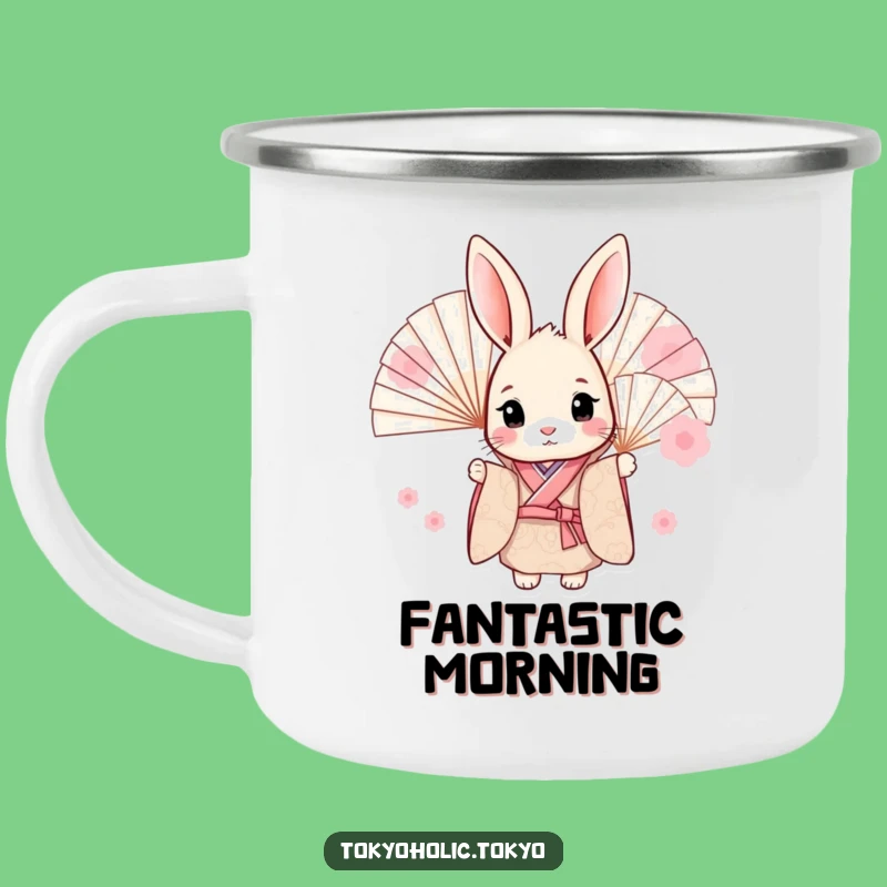Funny Sweet Bunny Kimono Camping Mug: Durable Peeking Rabbit Cup, Great Funny Gift Outdoors