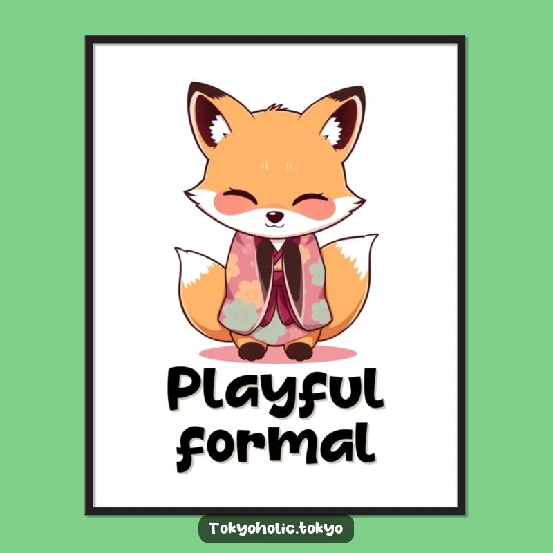 Funny Fox Kimono Digital Art: Graceful Wink Downloadable Print, Perfect Funny Gift