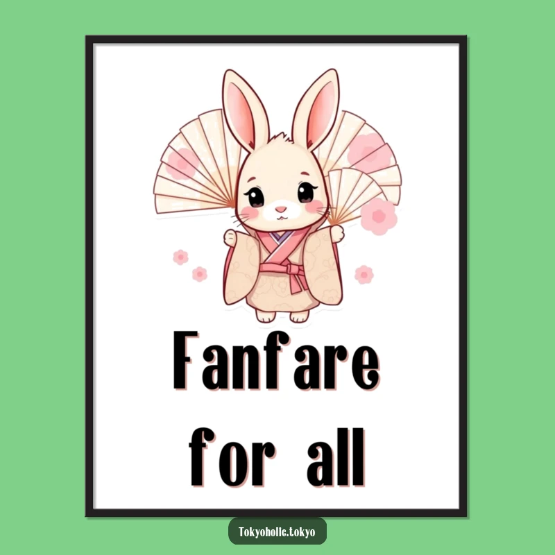 Funny Sweet Bunny Kimono Art Print: Digital Peeking Rabbit Decor, Unique Funny Gift