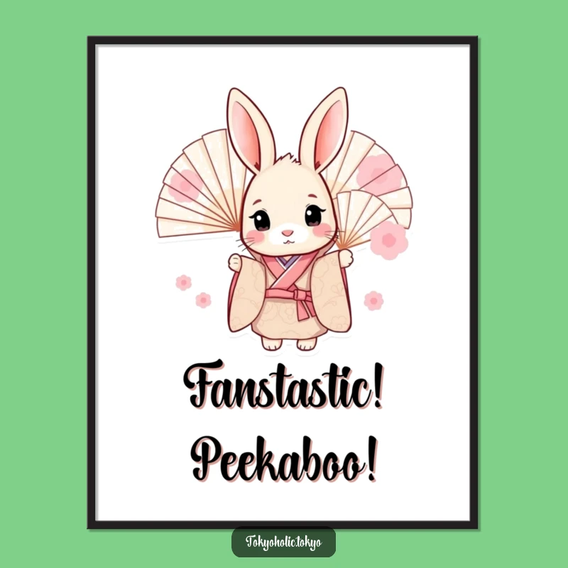 Funny Free Printable Wall Art: Bunny Kimono Peek Behind Fans - Downloadable Decor