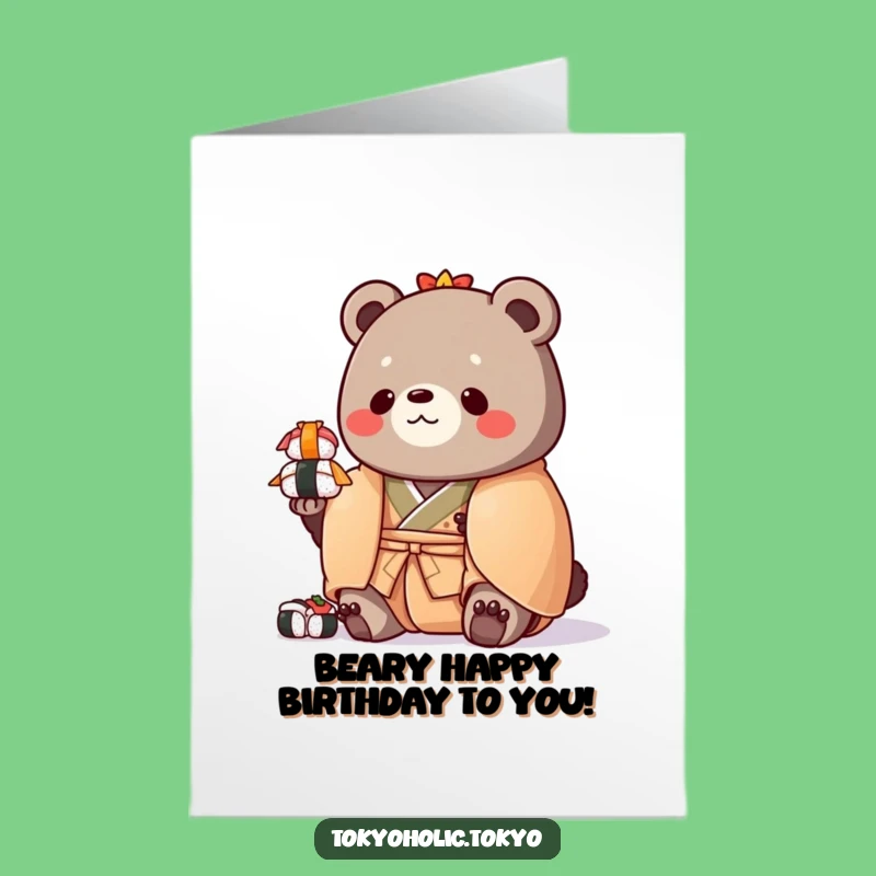 Free Printable Birthday Card: Funny Bear Sushi Balance - Downloadable Gift