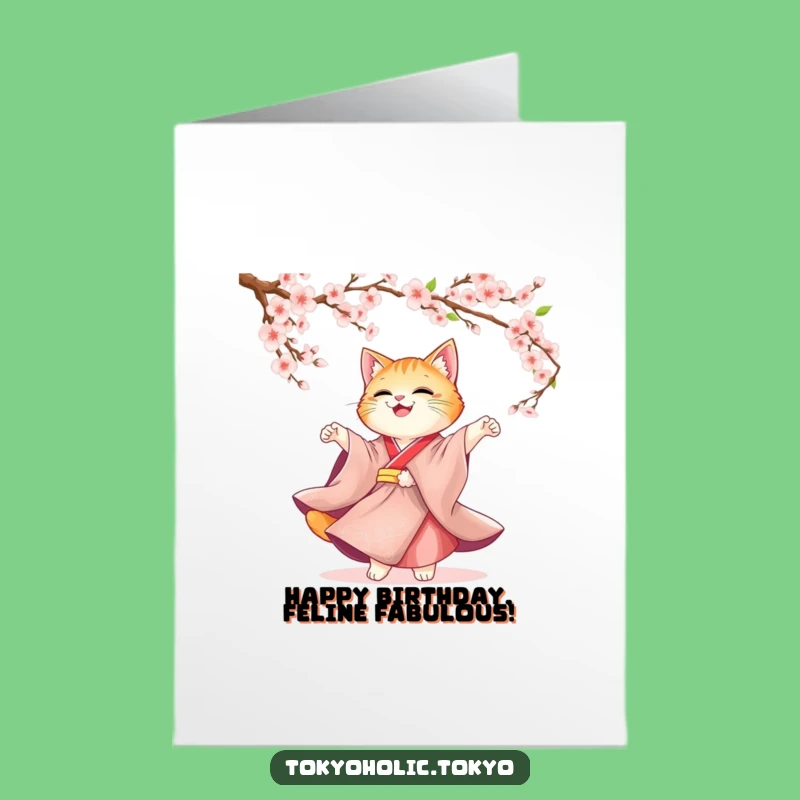 Free Printable Kimono Cat Birthday Card: Funny DIY Downloadable Gift for Joyful Celebrations