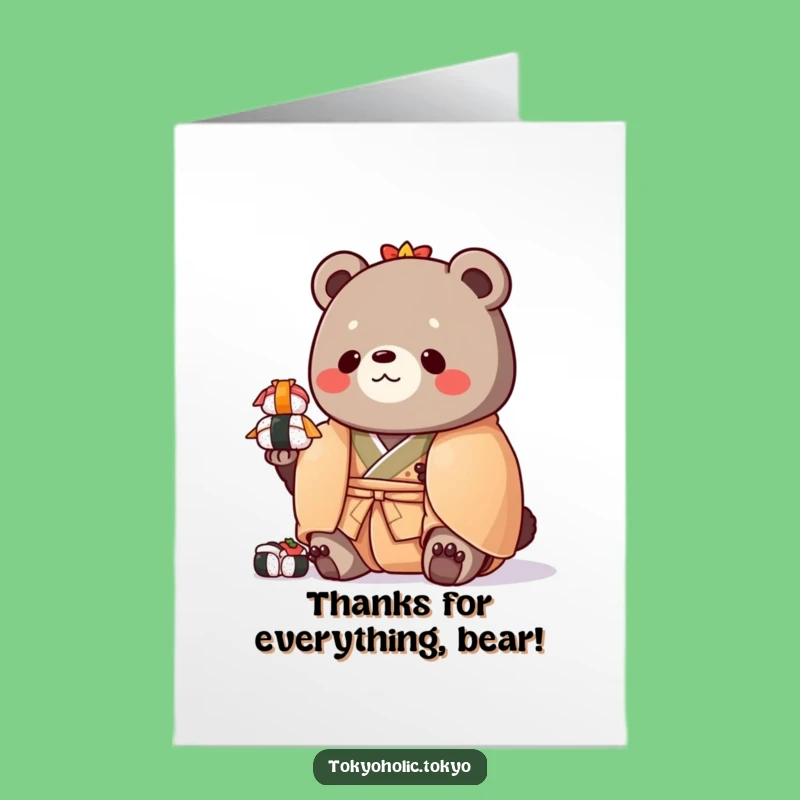 Free Printable Thank You Card: Funny Bear Sushi Balance - Downloadable Gift